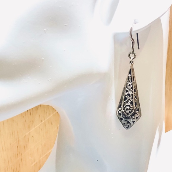 LOIS HILL Drop Dangle Sterling Oxidized Granulated & Cutout Overlapping Earrings - Picture 3 of 17